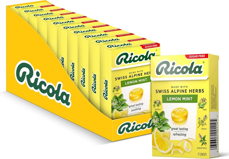 Ricola Sugar Free Lemon Mint Throat Drops, 17 Count Box (Pack of 10) Refreshing Relief From Throat Irritations Oral Anesthetic