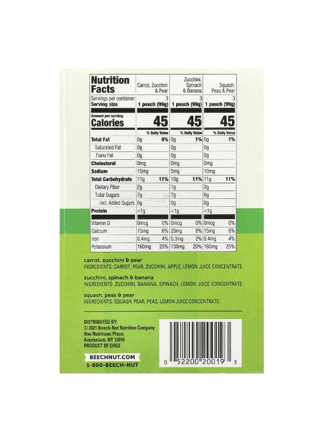 Beech-Nut بيتش-نات، خضروات، 6+ أشهر، مجموعة متنوعة، 9 أكياس، 3.5 أونصة (99 جرام) لكل منها - Image 2