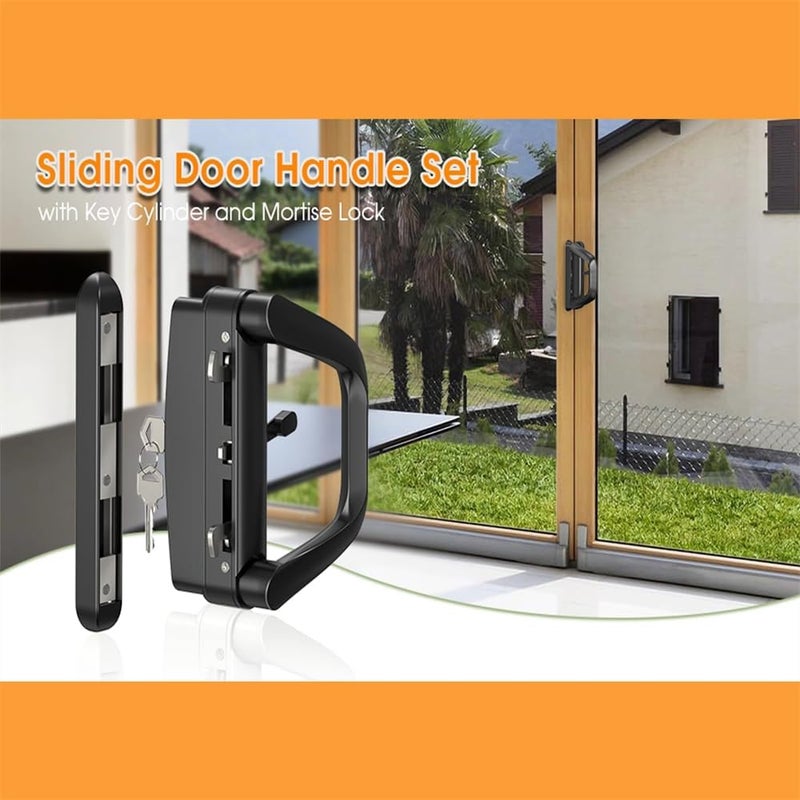 Sliding Glass Patio Door Handle with Lock, Keyed Security Lock Set for 0.75-1.4in Doors, 4-15/16" Screw-B, for Sliding Doors - Image 3