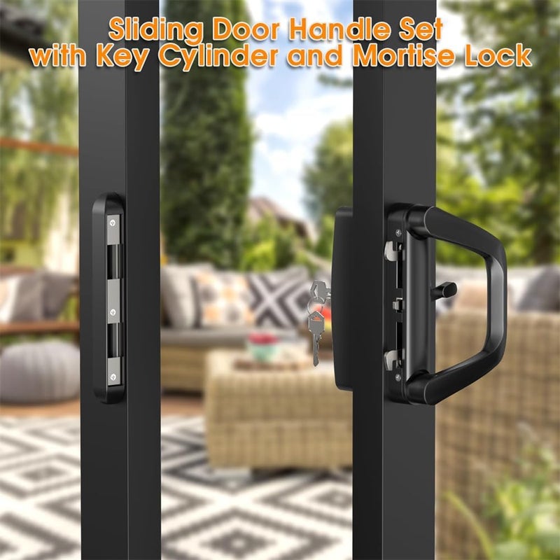 Sliding Glass Patio Door Handle with Lock, Keyed Security Lock Set for 0.75-1.4in Doors, 4-15/16" Screw-B, for Sliding Doors - Image 2