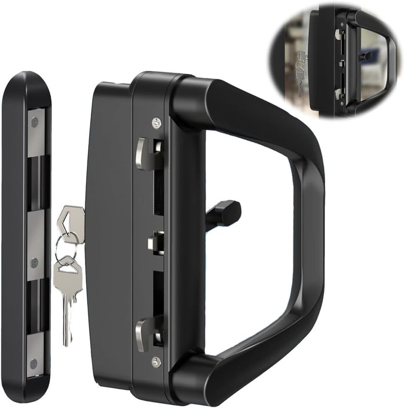 Sliding Glass Patio Door Handle with Lock, Keyed Security Lock Set for 0.75-1.4in Doors, 4-15/16" Screw-B, for Sliding Doors - Image 1