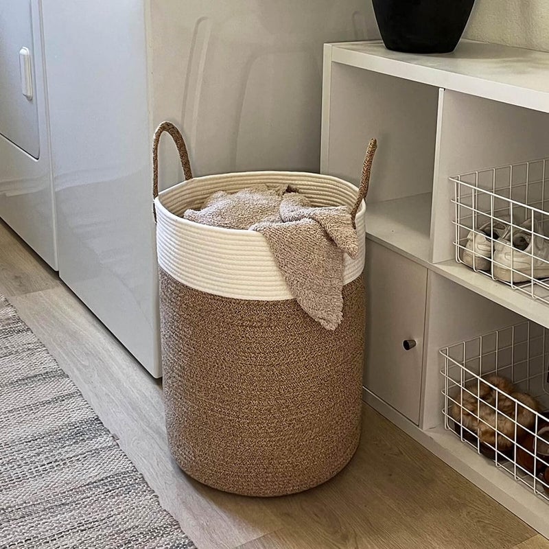 INDRESSME Baby Laundry Basket Laundry Hamper for Nursery Collapsible Laundry Baskets with Handles Tall Woven Basket for Toys Blankets Boho Decorative Basket for Living Room 15 x 20 inches - Image 2