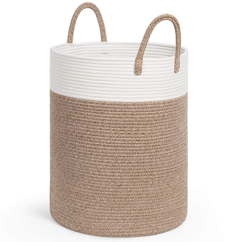 INDRESSME Baby Laundry Basket Laundry Hamper for Nursery Collapsible Laundry Baskets with Handles Tall Woven Basket for Toys Blankets Boho Decorative Basket for Living Room 15 x 20 inches - Image 1