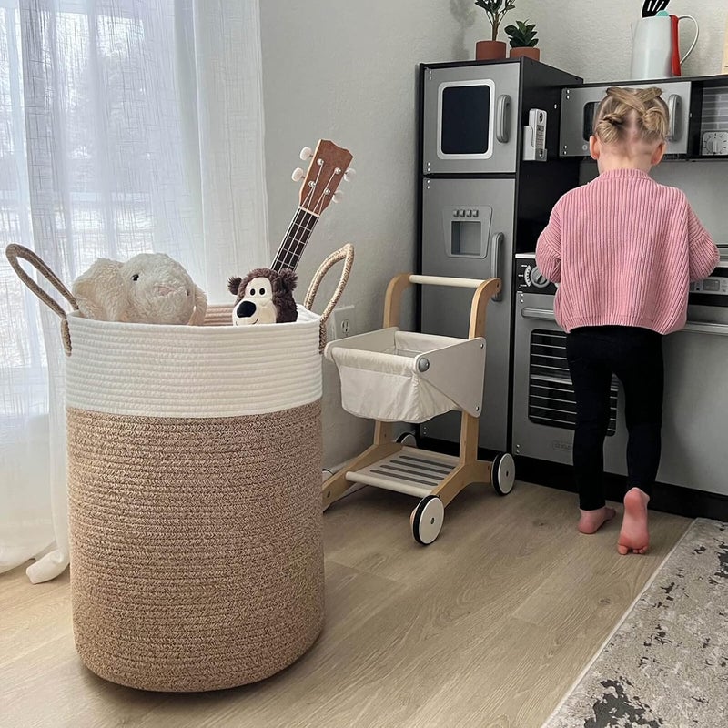 INDRESSME Baby Laundry Basket Laundry Hamper for Nursery Collapsible Laundry Baskets with Handles Tall Woven Basket for Toys Blankets Boho Decorative Basket for Living Room 15 x 20 inches - Image 3