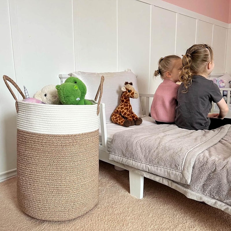 INDRESSME Baby Laundry Basket Laundry Hamper for Nursery Collapsible Laundry Baskets with Handles Tall Woven Basket for Toys Blankets Boho Decorative Basket for Living Room 15 x 20 inches - Image 5
