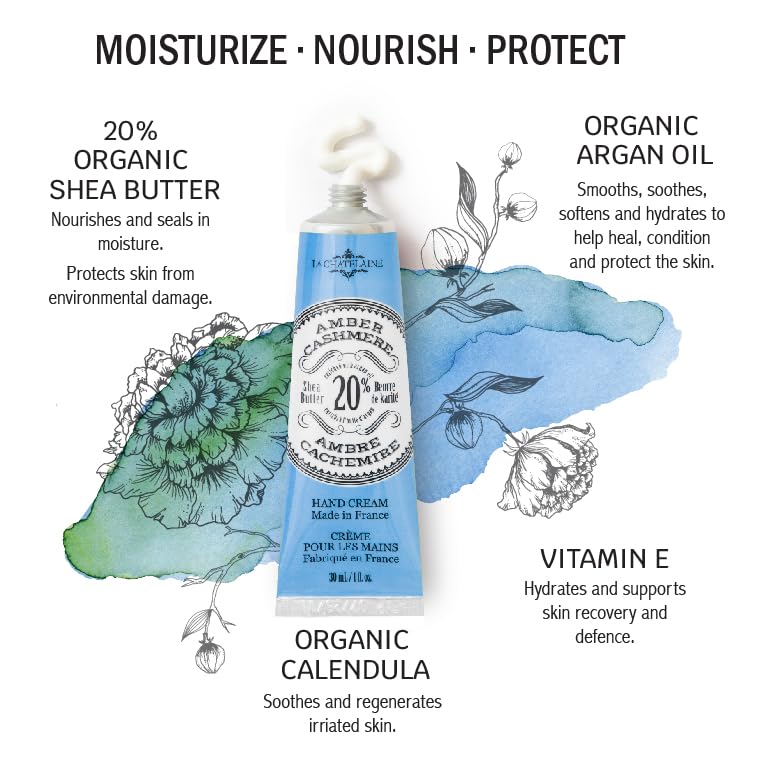 La Chatelaine 20% Shea Butter Hand Cream, Travel Size, Organic Argan Oil, Moisturizing, Nourishing, Repairing, Extra Rich, Non-Greasy, Made in France, Paraben Free, 1 oz/ 30ml - Amber Cashmere - Image 2