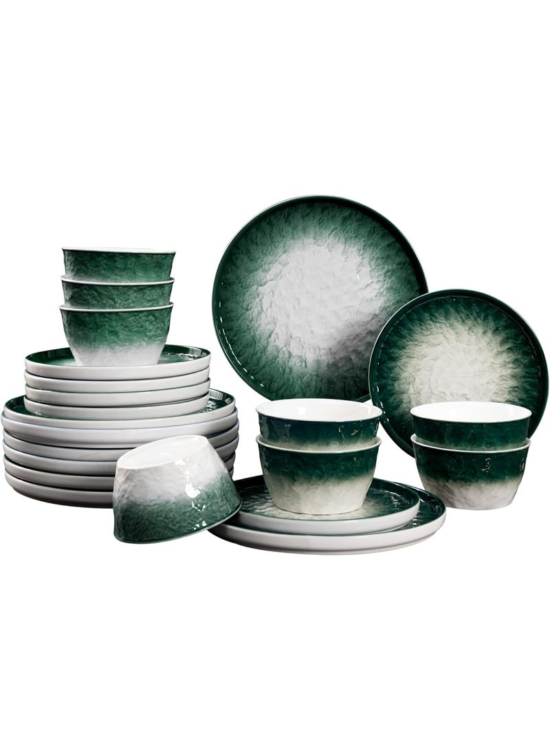 السرعوف الذهبية مجموعة من 12 طبق ووعاء من السيراميك باللون الأخضر المتدرج - أطباق مقاس 25.4 سم و20.32 سم، أوعية مقاس 12.7 سم - ميكروويف، غسالة أطباق، آمنة للفرن - أدوات مائدة متدرجة أنيقة لتناول الطعام والتقديم - Image 1