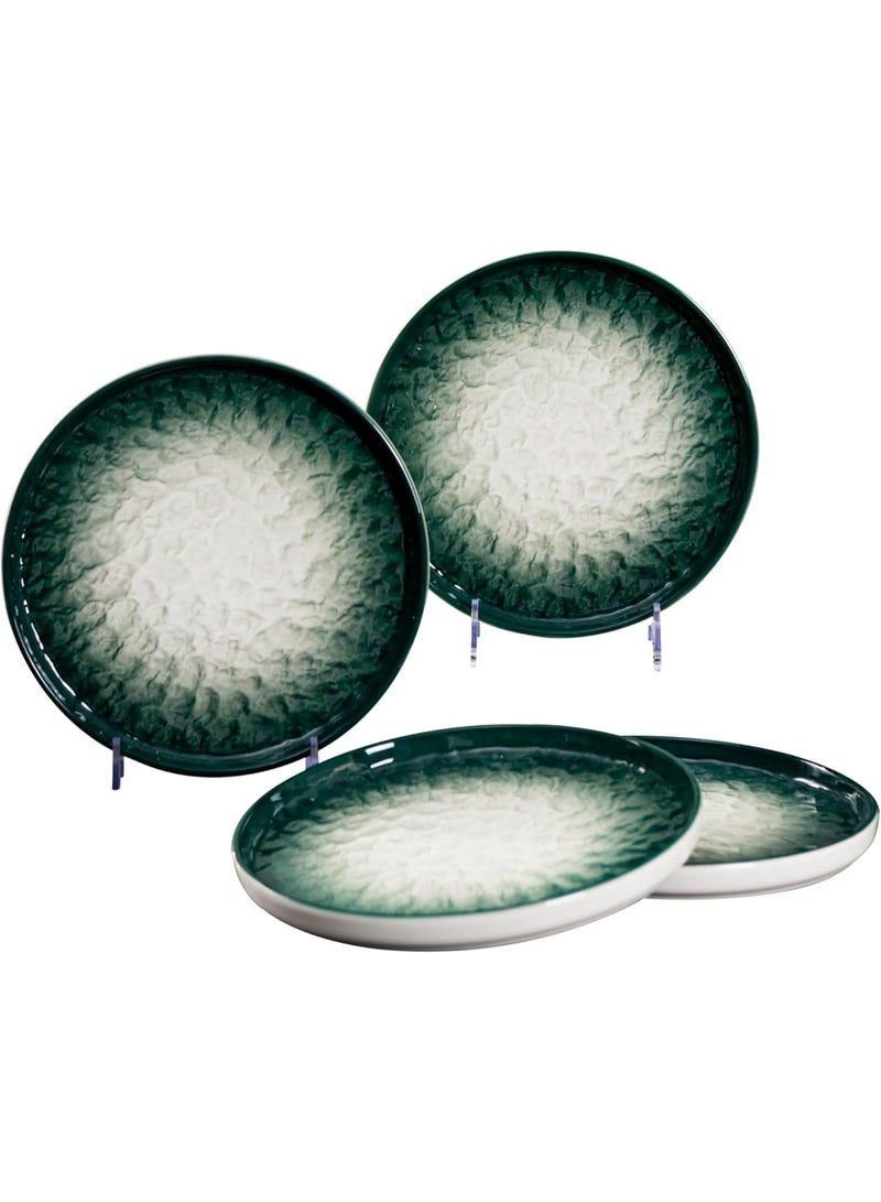 السرعوف الذهبية مجموعة من 12 طبق ووعاء من السيراميك باللون الأخضر المتدرج - أطباق مقاس 25.4 سم و20.32 سم، أوعية مقاس 12.7 سم - ميكروويف، غسالة أطباق، آمنة للفرن - أدوات مائدة متدرجة أنيقة لتناول الطعام والتقديم - Image 2