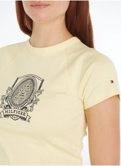 TOMMY HILFIGER Women's Slim Raglan Crest Short Sleeve T-Shirt - Cotton, Yellow  - Image 4