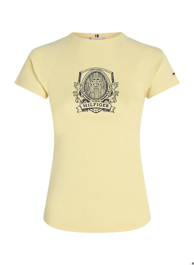 TOMMY HILFIGER Women's Slim Raglan Crest Short Sleeve T-Shirt - Cotton, Yellow