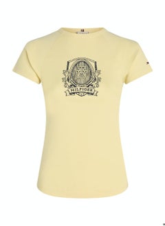 TOMMY HILFIGER Women's Slim Raglan Crest Short Sleeve T-Shirt - Cotton, Yellow  - Image 2