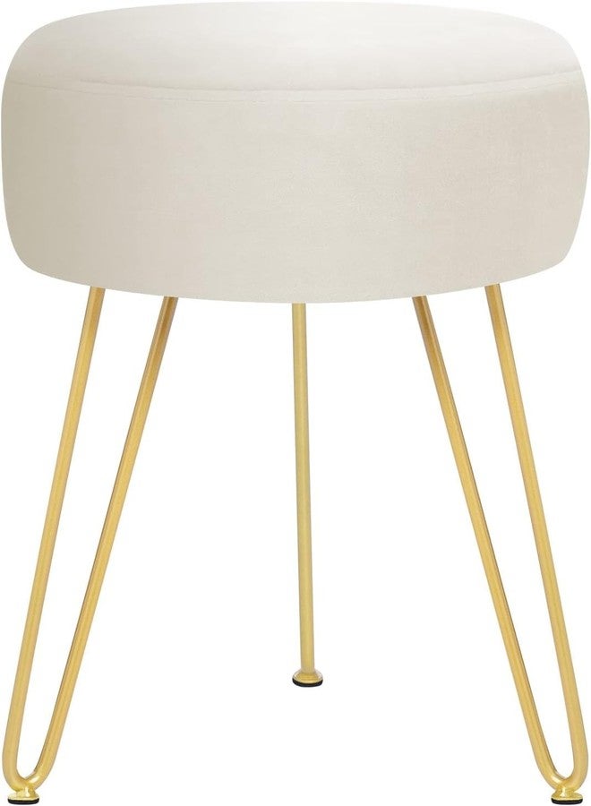 GERANT Multifunctional Vanity Stools - Velvet Round Ottoman Modern Dressing Stool -Upholstered Footrest Stool - Side Table Footstool with Golden Metal Leg for Living Room, Bedroom(Beige) - Image 1