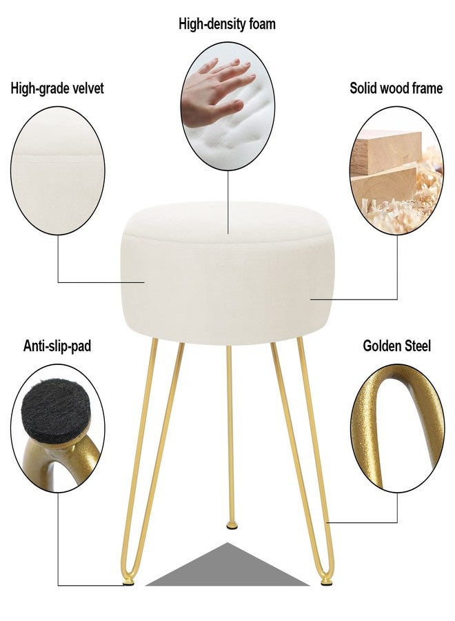 GERANT Multifunctional Vanity Stools - Velvet Round Ottoman Modern Dressing Stool -Upholstered Footrest Stool - Side Table Footstool with Golden Metal Leg for Living Room, Bedroom(Beige) - Image 5