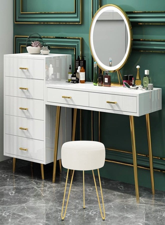 GERANT Multifunctional Vanity Stools - Velvet Round Ottoman Modern Dressing Stool -Upholstered Footrest Stool - Side Table Footstool with Golden Metal Leg for Living Room, Bedroom(Beige) - Image 2