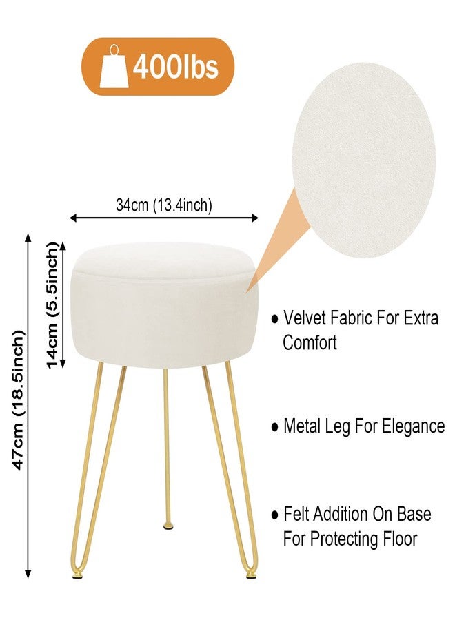 GERANT Multifunctional Vanity Stools - Velvet Round Ottoman Modern Dressing Stool -Upholstered Footrest Stool - Side Table Footstool with Golden Metal Leg for Living Room, Bedroom(Beige) - Image 4