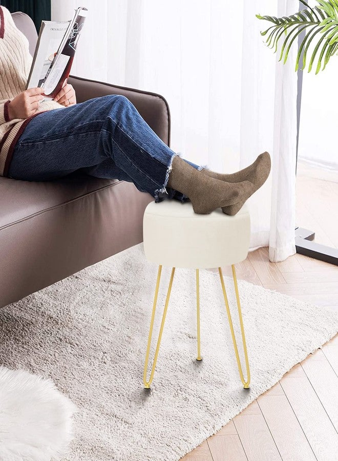 GERANT Multifunctional Vanity Stools - Velvet Round Ottoman Modern Dressing Stool -Upholstered Footrest Stool - Side Table Footstool with Golden Metal Leg for Living Room, Bedroom(Beige) - Image 3