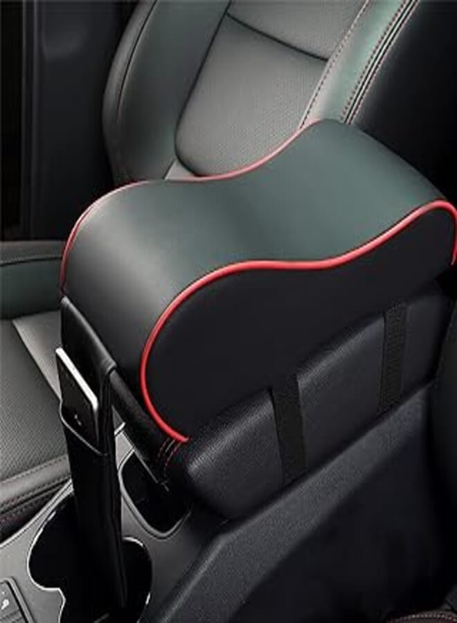 Hitish Car Armrest Cushion, Memory Foam Auto Center Console Armrest Pillow with Phone Holder Storage Bag Universal Fit for Most Car(Black)