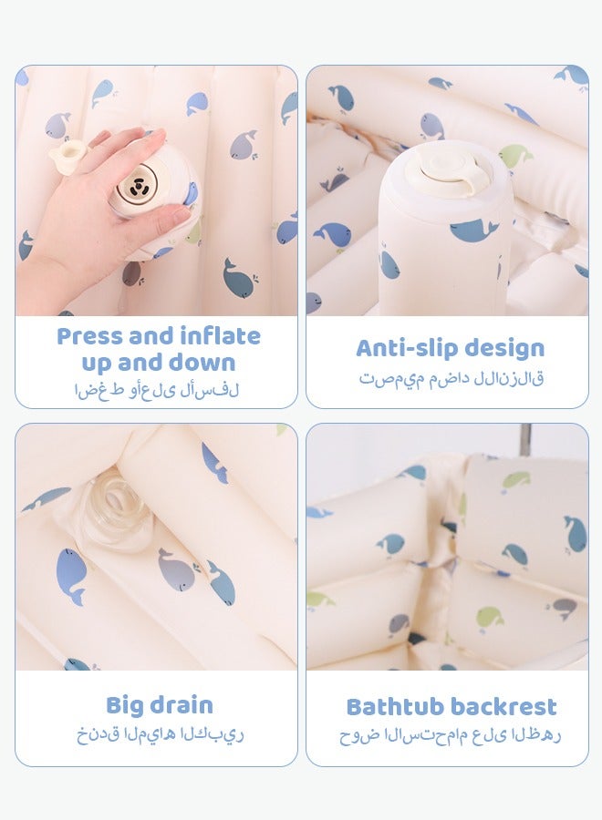 حوض استحمام الأطفال المضخم، وحوض استحمام الأطفال حديثي الولادة المحمول مع تصميم مضاد للانزلاق، وحوض سباحة للأطفال الصغار (الحيتان) - Image 2