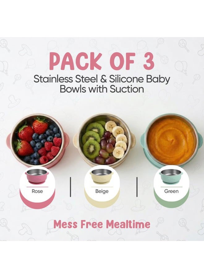 O'doe Baby Bowls – Stainless Steel Baby Feeding Bowls with Suction | Non-Slip Toddler Bowls for Self Feeding | BPA-Free Kids Bowls for Baby Food | Stainless Steel Bowls Kids - Image 3