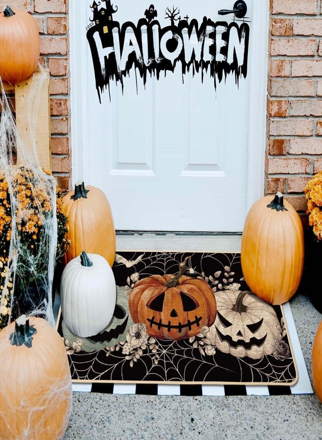 Baccessor Halloween Doormat 17x29 inch Halloween Black Pumpkins Spider Web Scary Spooky Decorative Front Doormat Indoor Outdoor Non Slip Rubber Backing Fall Entryway Kitchen Floor Decoration - Image 4