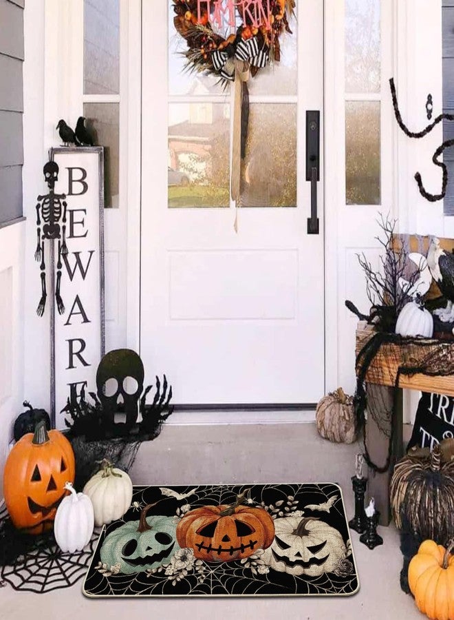 Baccessor Halloween Doormat 17x29 inch Halloween Black Pumpkins Spider Web Scary Spooky Decorative Front Doormat Indoor Outdoor Non Slip Rubber Backing Fall Entryway Kitchen Floor Decoration - Image 2
