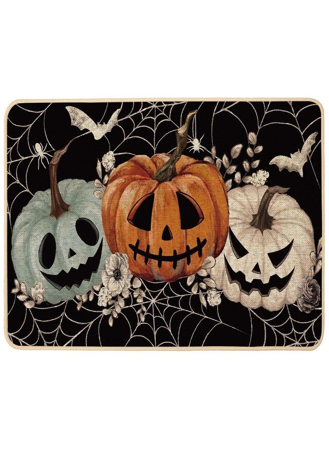 Baccessor Halloween Doormat 17x29 inch Halloween Black Pumpkins Spider Web Scary Spooky Decorative Front Doormat Indoor Outdoor Non Slip Rubber Backing Fall Entryway Kitchen Floor Decoration - Image 1