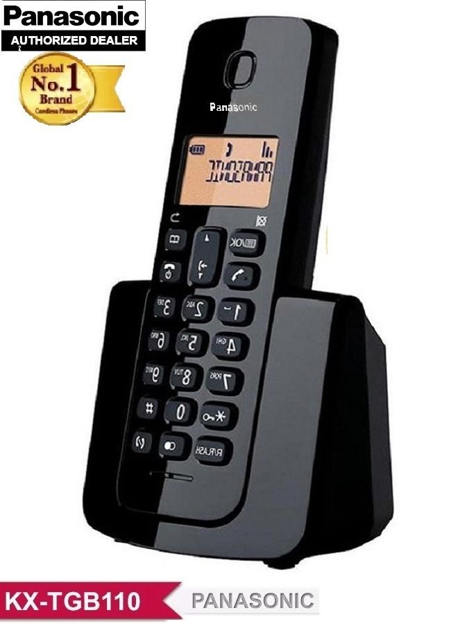 باناسونيك هاتف باناسونيك KX-TGB110 خط أرضي لاسلكي مع إضاءة خلفية  ,50 محطة دفتر هاتف و 200 ساعة في وضع الاستعداد باللون الأسود - Image 1
