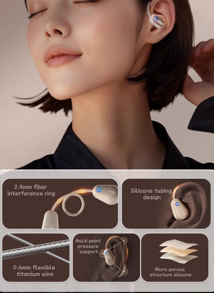 Gas Bone Conduction Bluetooth Earphones Hanging on The Ear, Wireless Open, Not in the Ear Gilded powder - Image 5