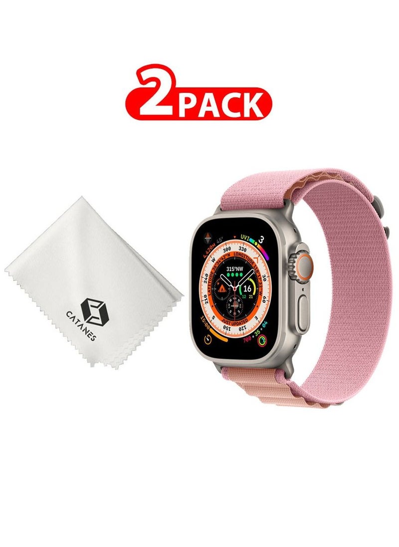 CATANES - 2 Packs Of Apple Watch Band and Microfiber Cloth Alpine Loop Band 49mm 45mm 44mm 42mm Women Men Adjustable with Metal G-Hook Strap for iWatch Ultra Series SE 8/7/6/5/4/3/2/1 Pink - Image 1