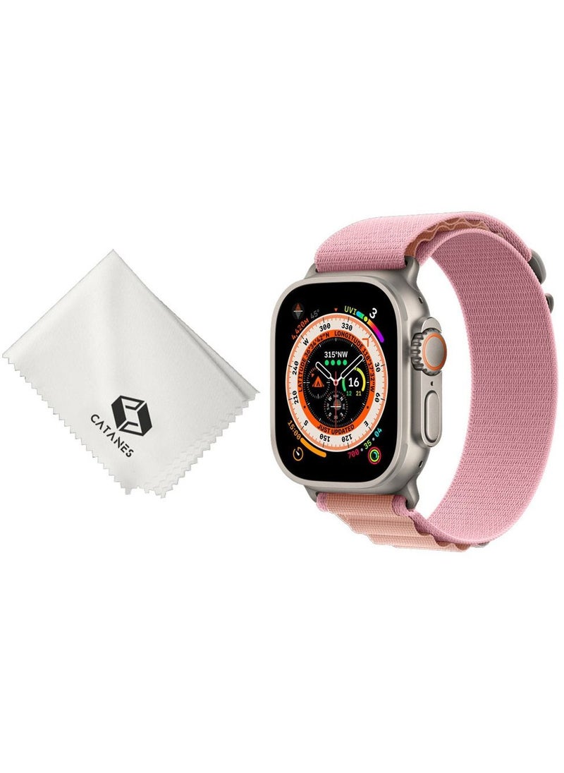 CATANES - 2 Packs Of Apple Watch Band and Microfiber Cloth Alpine Loop Band 49mm 45mm 44mm 42mm Women Men Adjustable with Metal G-Hook Strap for iWatch Ultra Series SE 8/7/6/5/4/3/2/1 Pink - Image 1