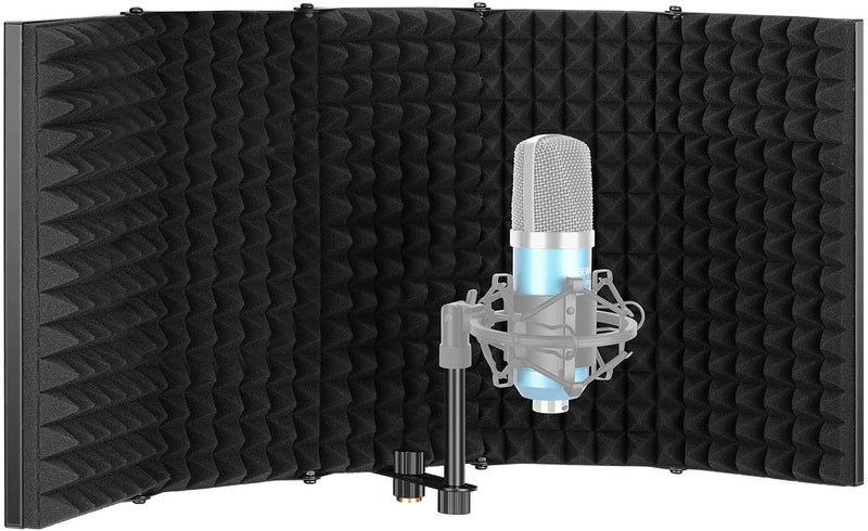Souvenir Microphone Isolation Shield, Foldable Mic Shield with Triple Sound Insulation, Reflection Filter with 3/8" and 5/8" Mic Threaded Mount for Recording Studio, Podcasts, Singing, & Broadcasting - Image 1