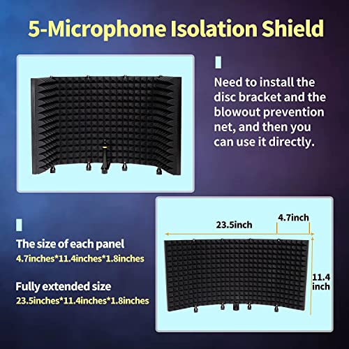 Souvenir Microphone Isolation Shield, Foldable Mic Shield with Triple Sound Insulation, Reflection Filter with 3/8" and 5/8" Mic Threaded Mount for Recording Studio, Podcasts, Singing, & Broadcasting - Image 3