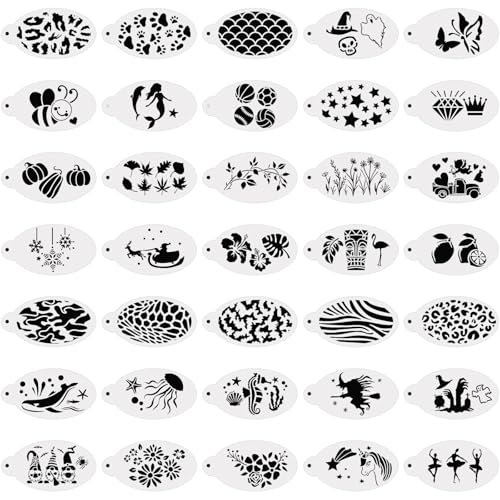 Jecery 36 Pcs Paint Stencils Reusable Temporary Stencils Painting Stencil Mermaid Unicorn Leopard Witch Ghost Pumpkin Skull Templates for Halloween(Fresh Pattern) - Image 1