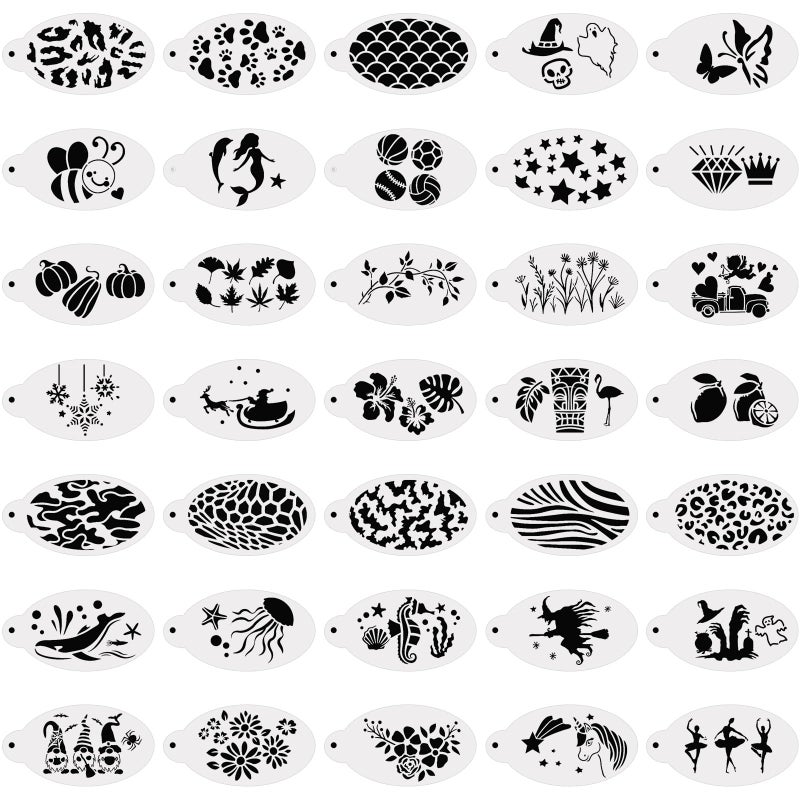 Jecery 36 Pcs Paint Stencils Reusable Temporary Stencils Painting Stencil Mermaid Unicorn Leopard Witch Ghost Pumpkin Skull Templates for Halloween(Fresh Pattern) - Image 2