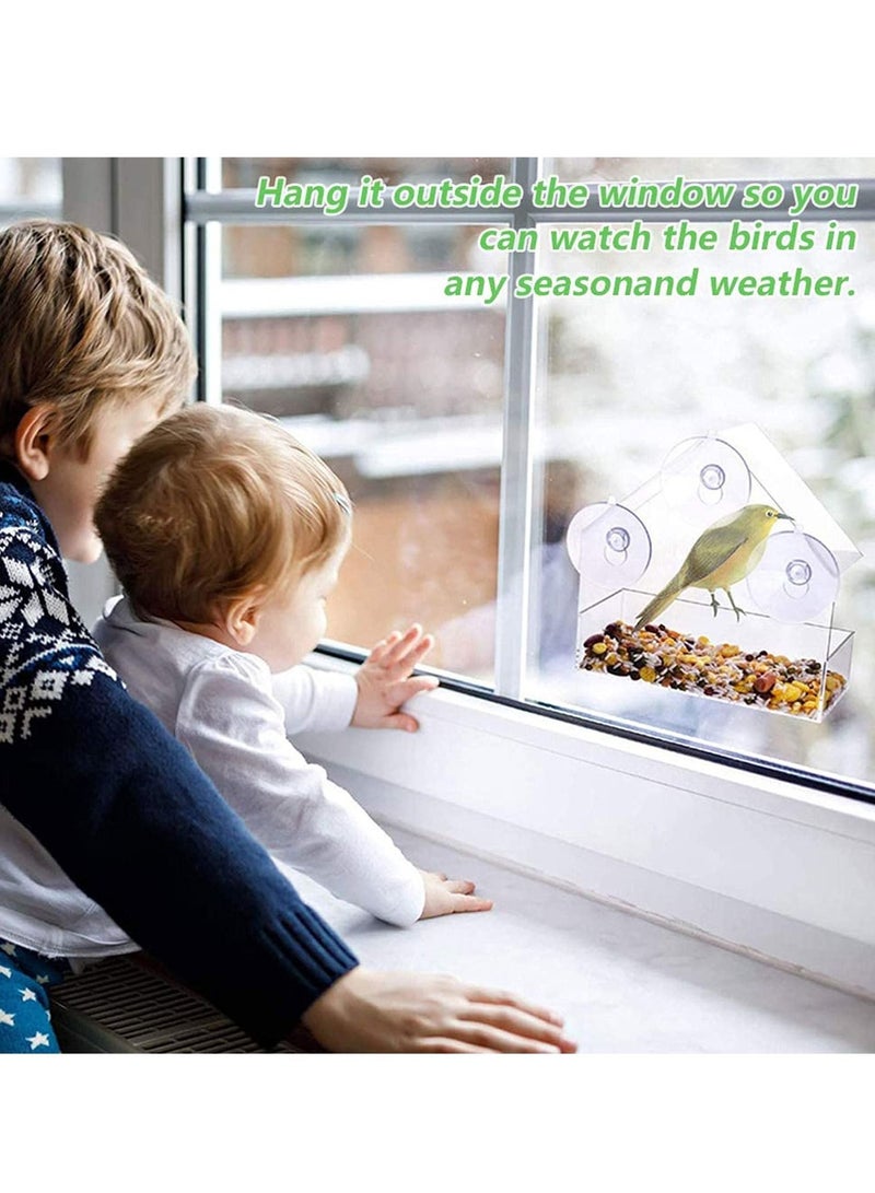 Excefore Bird Feeder, Roof Shape Clear Acrylic Hanging Window Bird Feeder with 3 Strong Extra Suction Cups and Seed Tray - Image 5