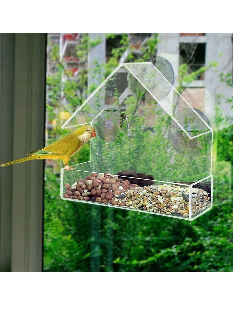 Excefore Bird Feeder, Roof Shape Clear Acrylic Hanging Window Bird Feeder with 3 Strong Extra Suction Cups and Seed Tray - Image 2