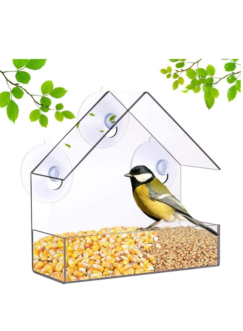 Excefore Bird Feeder, Roof Shape Clear Acrylic Hanging Window Bird Feeder with 3 Strong Extra Suction Cups and Seed Tray - Image 1