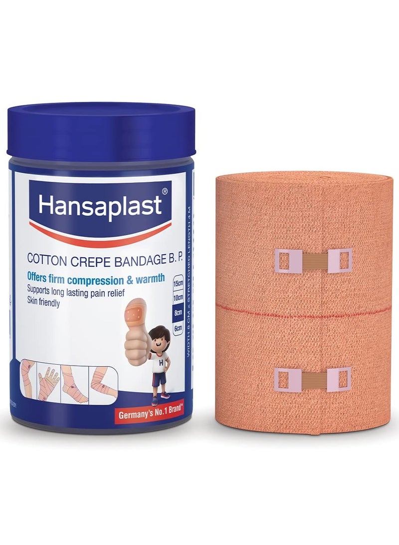 Hansaplast Hansaplast Soft Cotton Pain Relief Crepe Bandage B.P. Pack of 1 (8CMx4MTR)| Offers Firm Compression & Warmth | Supports Long Lasting Pain Relief | Skin Friendly - Image 1
