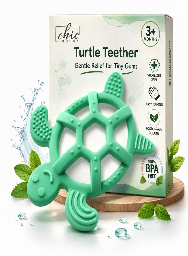 Chic Buddy Baby Teether 3-12 Months Soft Silicone Turtle, Teethers for 3 to 6 Month and Also Soothing Teethers for 6 to 12 Months and, BPA Free Sensory Ring for Safe Chewing and Easy Grip - Image 1