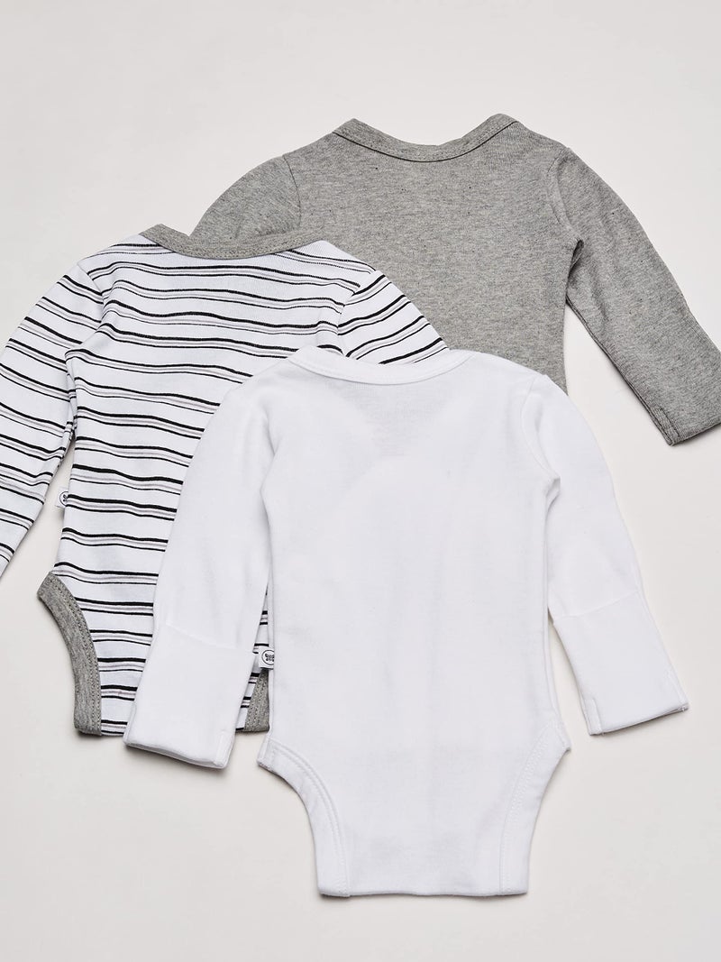 HonestBaby unisex baby 3-pack Organic Cotton Long Sleeve Side-snap Kimono Bodysuits and Toddler T Shirt Set, Sketchy Stripe, Newborn US - Image 4