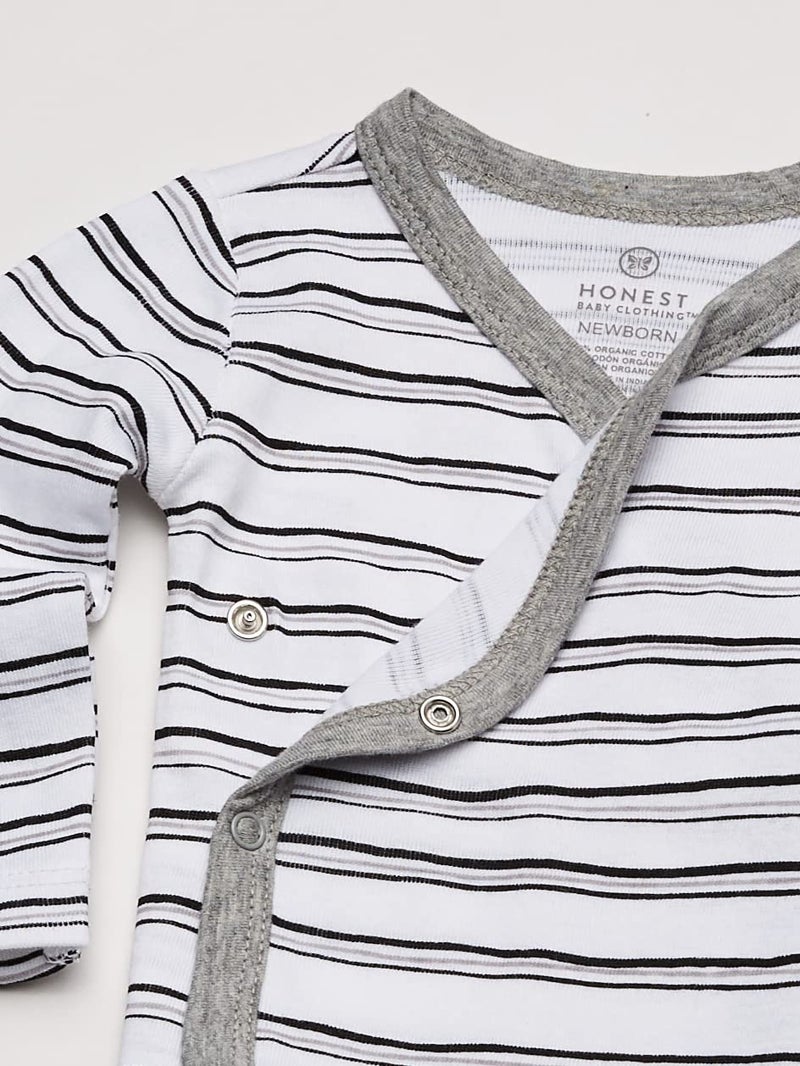 HonestBaby unisex baby 3-pack Organic Cotton Long Sleeve Side-snap Kimono Bodysuits and Toddler T Shirt Set, Sketchy Stripe, Newborn US - Image 2