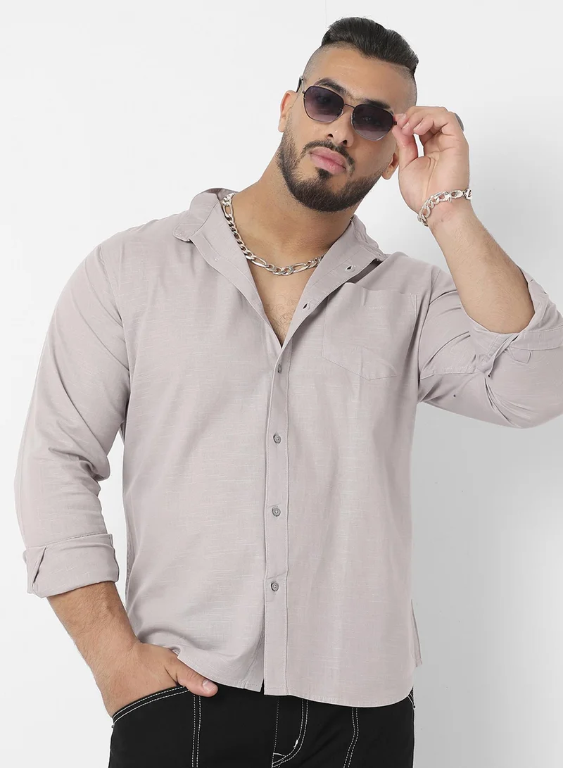 Instafab Plus Instafab Plus Men's Light Grey Basic Button Up Shirt For Casual Wear | Mandarin Collar | Long Sleeve | Button Closure | Cotton Shirt Crafted With Comfort Fit For Everyday Wear