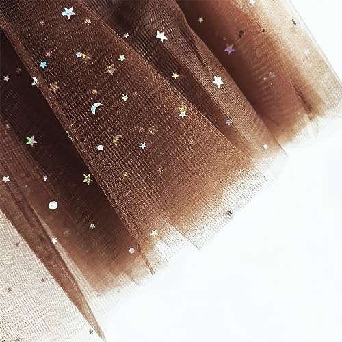 WINROLA Little Girls Stars Sequins Tutu Skirt Princess Ballet Dance Dress for 0-6 Y Sparkle Elastic 3 Layered Tulle Tutu Skirt Brown - Image 3