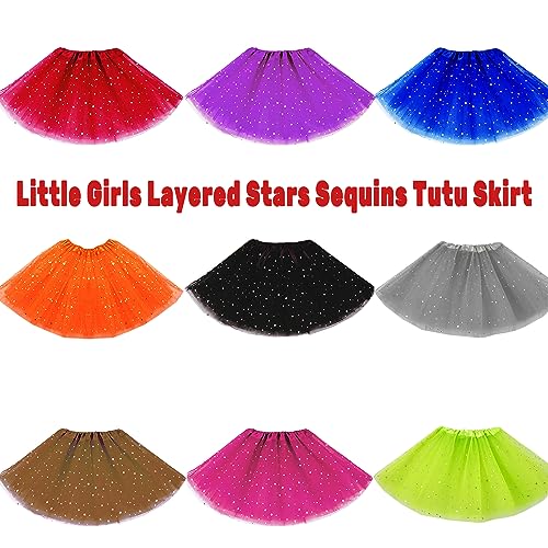 WINROLA Little Girls Stars Sequins Tutu Skirt Princess Ballet Dance Dress for 0-6 Y Sparkle Elastic 3 Layered Tulle Tutu Skirt Brown - Image 5