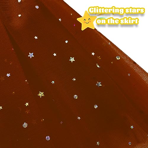 WINROLA Little Girls Stars Sequins Tutu Skirt Princess Ballet Dance Dress for 0-6 Y Sparkle Elastic 3 Layered Tulle Tutu Skirt Brown - Image 2