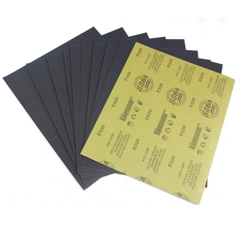 MAXAMN 320 Grit Sandpaper, Wet Dry Sandpaper Sheets 9 x 11 Inches, Silicon Carbide Abrasive Sand Paper for Wood Furniture Finishing, Metal Sanding, Automotive Polishing, DIY Projects, 10 Sheets