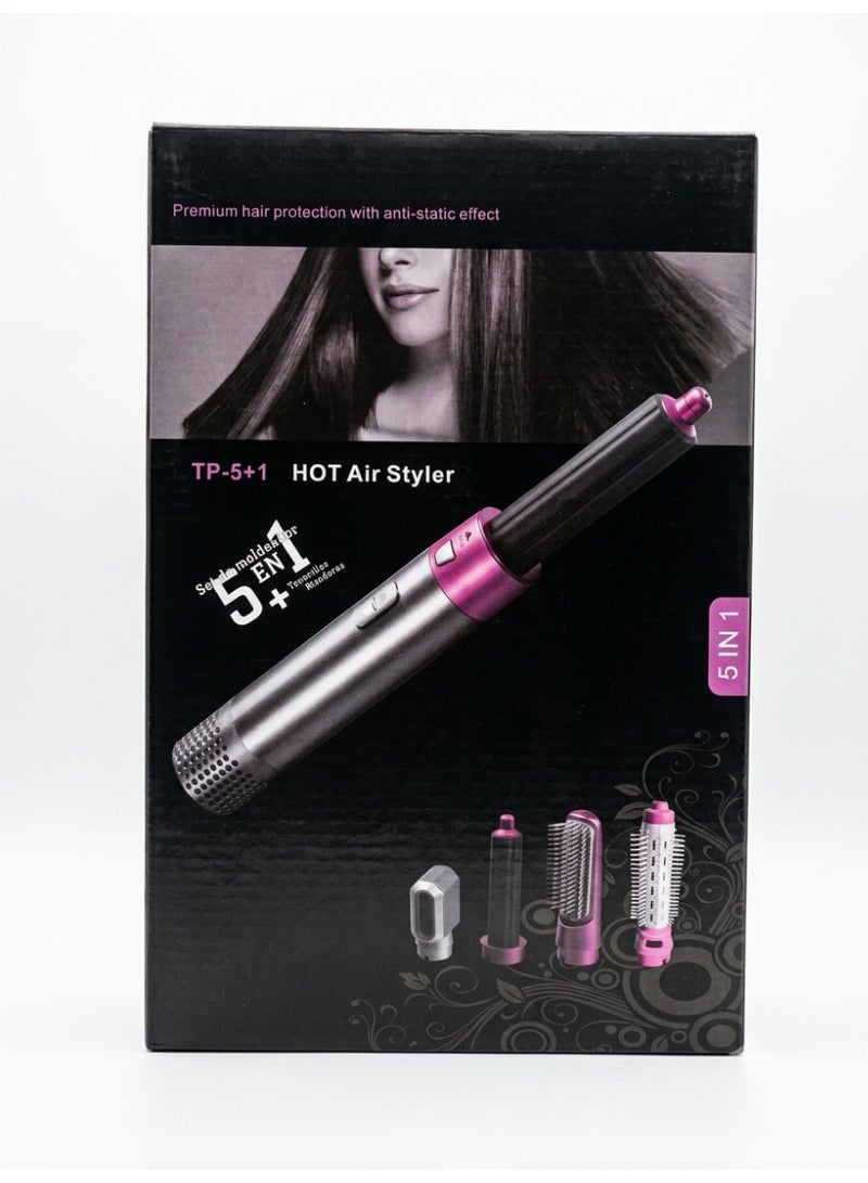 5-in-1 Multifunctional Hot Air Styler Hair Styling Tool - Pink/Grey - Image 3