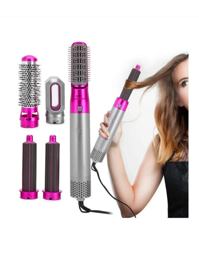 5-in-1 Multifunctional Hot Air Styler Hair Styling Tool - Pink/Grey - Image 1