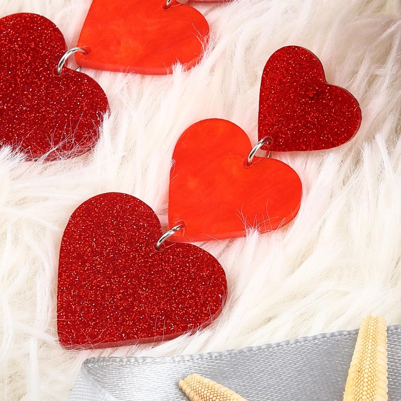 AIZIXIN Heart Earrings Dangle Valentine's Day Earrings,Acrylic Cute Love Dangling Heart Shaped Earrings for Women Gift(bright red) - Image 5