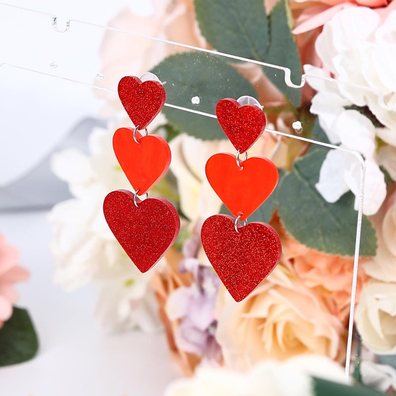AIZIXIN Heart Earrings Dangle Valentine's Day Earrings,Acrylic Cute Love Dangling Heart Shaped Earrings for Women Gift(bright red) - Image 3